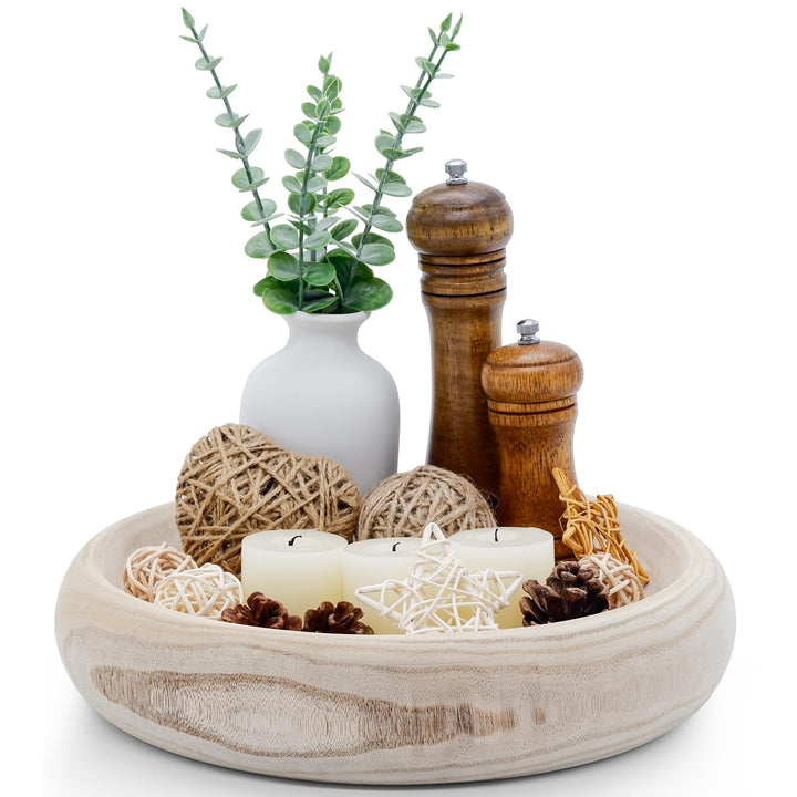 SAMGUYUE Wooden Decorative Bowls, 13 Inch Round Paulownia Wood Centerpiece Bowls for Home Decor, Natural Fruit Bowl for Coffee Table, Key Tray for Entryway Moss Holder (Wooden) 