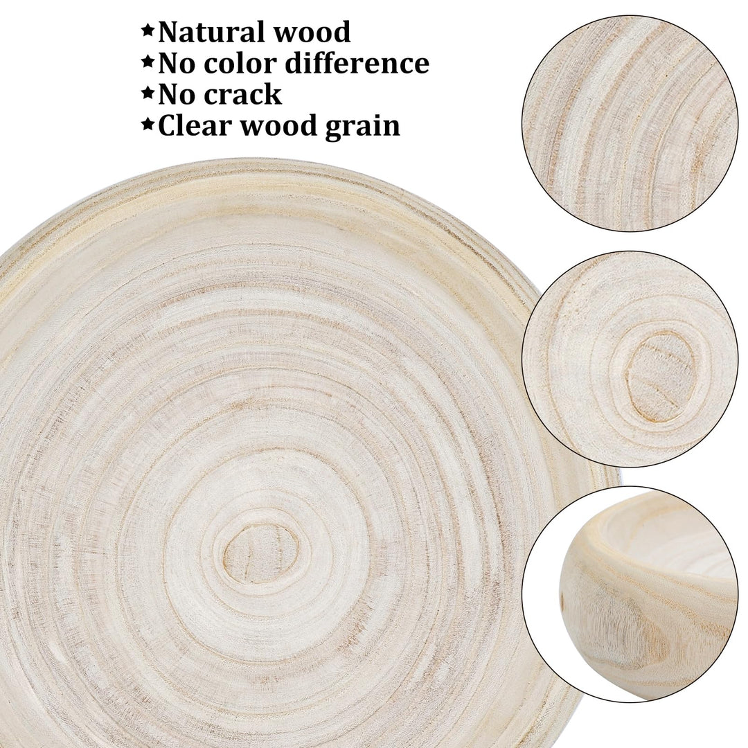 SAMGUYUE Wooden Decorative Bowls, 13 Inch Round Paulownia Wood Centerpiece Bowls for Home Decor, Natural Fruit Bowl for Coffee Table, Key Tray for Entryway Moss Holder (Wooden) 