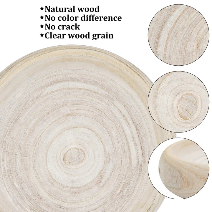 SAMGUYUE Wooden Decorative Bowls, 13 Inch Round Paulownia Wood Centerpiece Bowls for Home Decor, Natural Fruit Bowl for Coffee Table, Key Tray for Entryway Moss Holder (Wooden)
