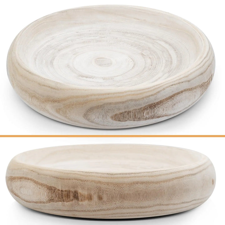 SAMGUYUE Wooden Decorative Bowls, 13 Inch Round Paulownia Wood Centerpiece Bowls for Home Decor, Natural Fruit Bowl for Coffee Table, Key Tray for Entryway Moss Holder (Wooden)