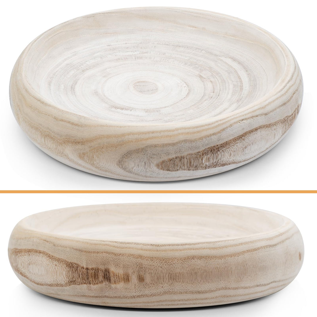 SAMGUYUE Wooden Decorative Bowls, 13 Inch Round Paulownia Wood Centerpiece Bowls for Home Decor, Natural Fruit Bowl for Coffee Table, Key Tray for Entryway Moss Holder (Wooden) 