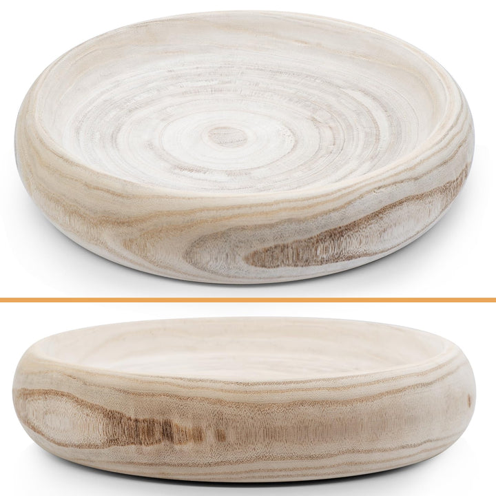 SAMGUYUE Wooden Decorative Bowls, 13 Inch Round Paulownia Wood Centerpiece Bowls for Home Decor, Natural Fruit Bowl for Coffee Table, Key Tray for Entryway Moss Holder (Wooden) 