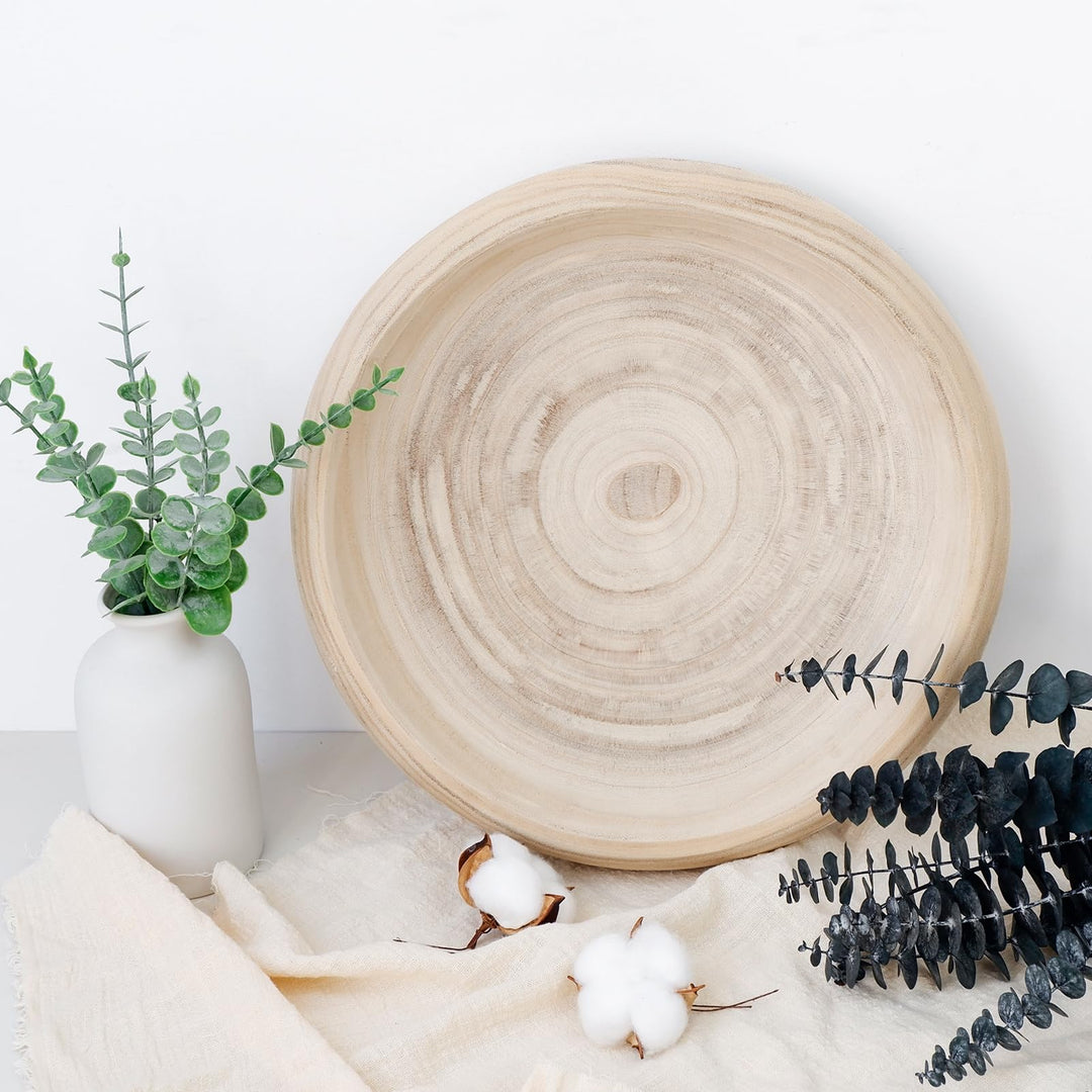 SAMGUYUE Wooden Decorative Bowls, 13 Inch Round Paulownia Wood Centerpiece Bowls for Home Decor, Natural Fruit Bowl for Coffee Table, Key Tray for Entryway Moss Holder (Wooden) 