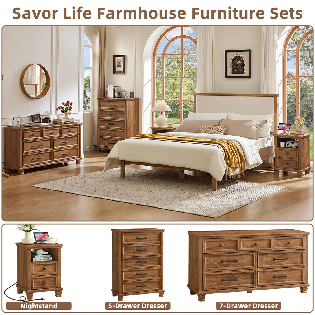 SAVOR LIFE Farmhouse 5 Drawer Dresser for Bedroom, Brown 
