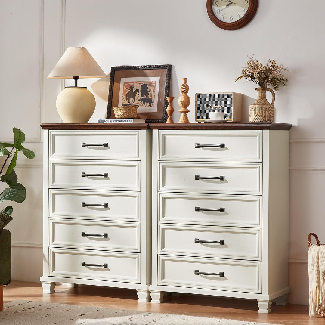 SAVOR LIFE Farmhouse 5 Drawer Dresser for Bedroom, White 
