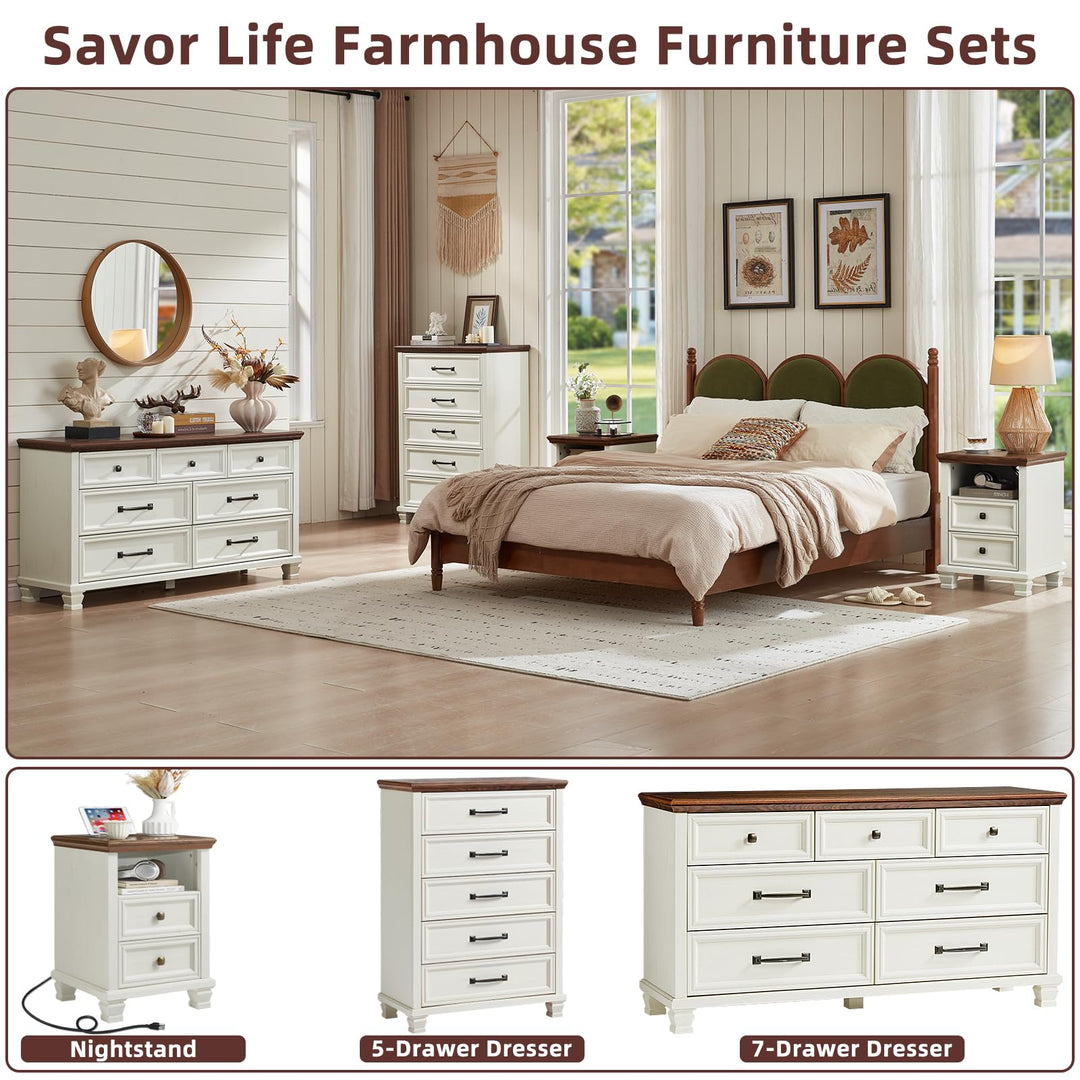 SAVOR LIFE Farmhouse 5 Drawer Dresser for Bedroom, White 