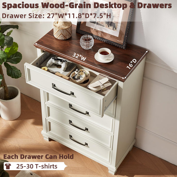 SAVOR LIFE Farmhouse 5 Drawer Dresser for Bedroom, White 