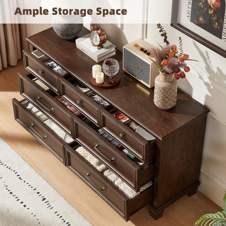 SAVOR LIFE Farmhouse 7 Drawer Dresser for Bedroom, Walnut 