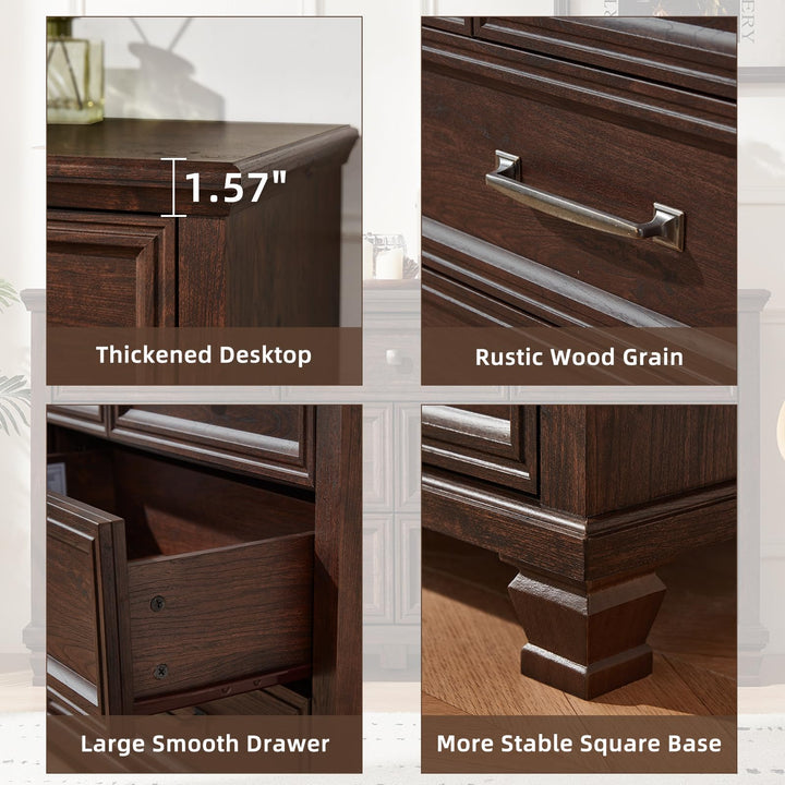 SAVOR LIFE Farmhouse 7 Drawer Dresser for Bedroom, Walnut 