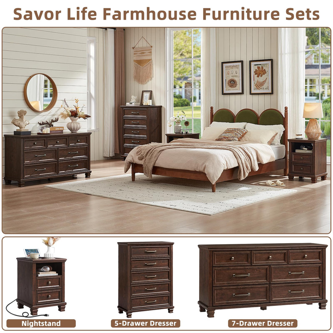 SAVOR LIFE Farmhouse 7 Drawer Dresser for Bedroom, Walnut 