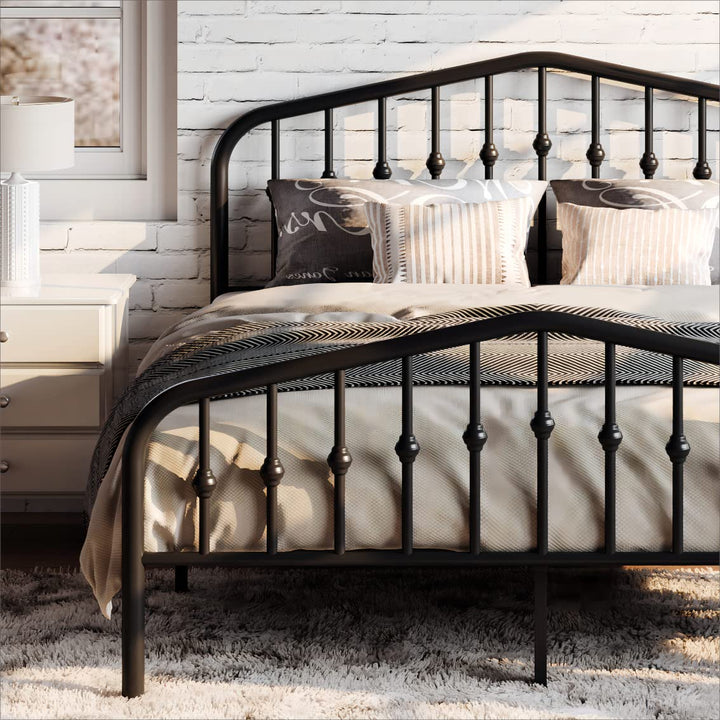 SHA CERLIN Queen Metal Bed Frame with Wrought Iron-Art Headboard, Black 