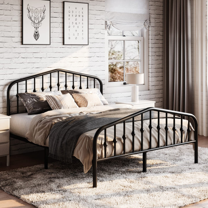 SHA CERLIN Queen Metal Bed Frame with Wrought Iron-Art Headboard, Black 