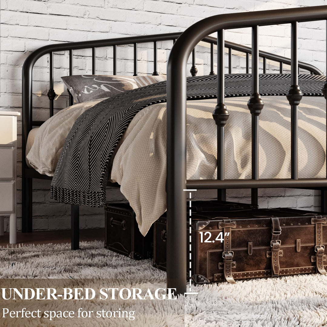 SHA CERLIN Queen Metal Bed Frame with Wrought Iron-Art Headboard, Black 