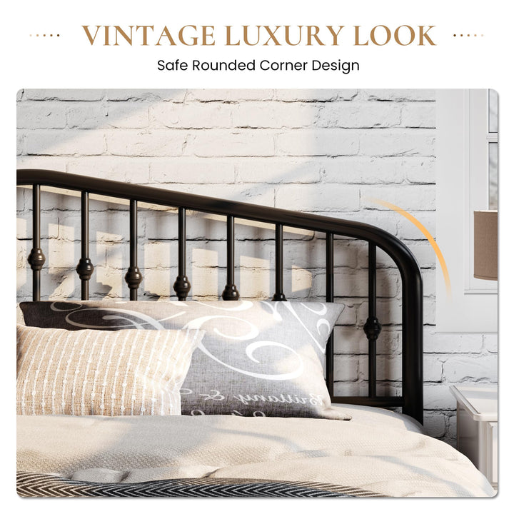 SHA CERLIN Queen Metal Bed Frame with Wrought Iron-Art Headboard, Black 