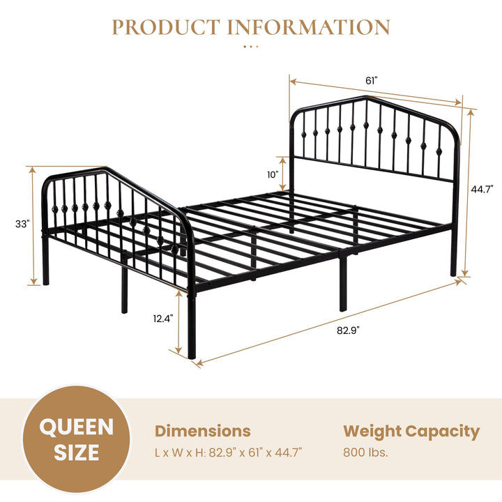 SHA CERLIN Queen Metal Bed Frame with Wrought Iron-Art Headboard, Black 