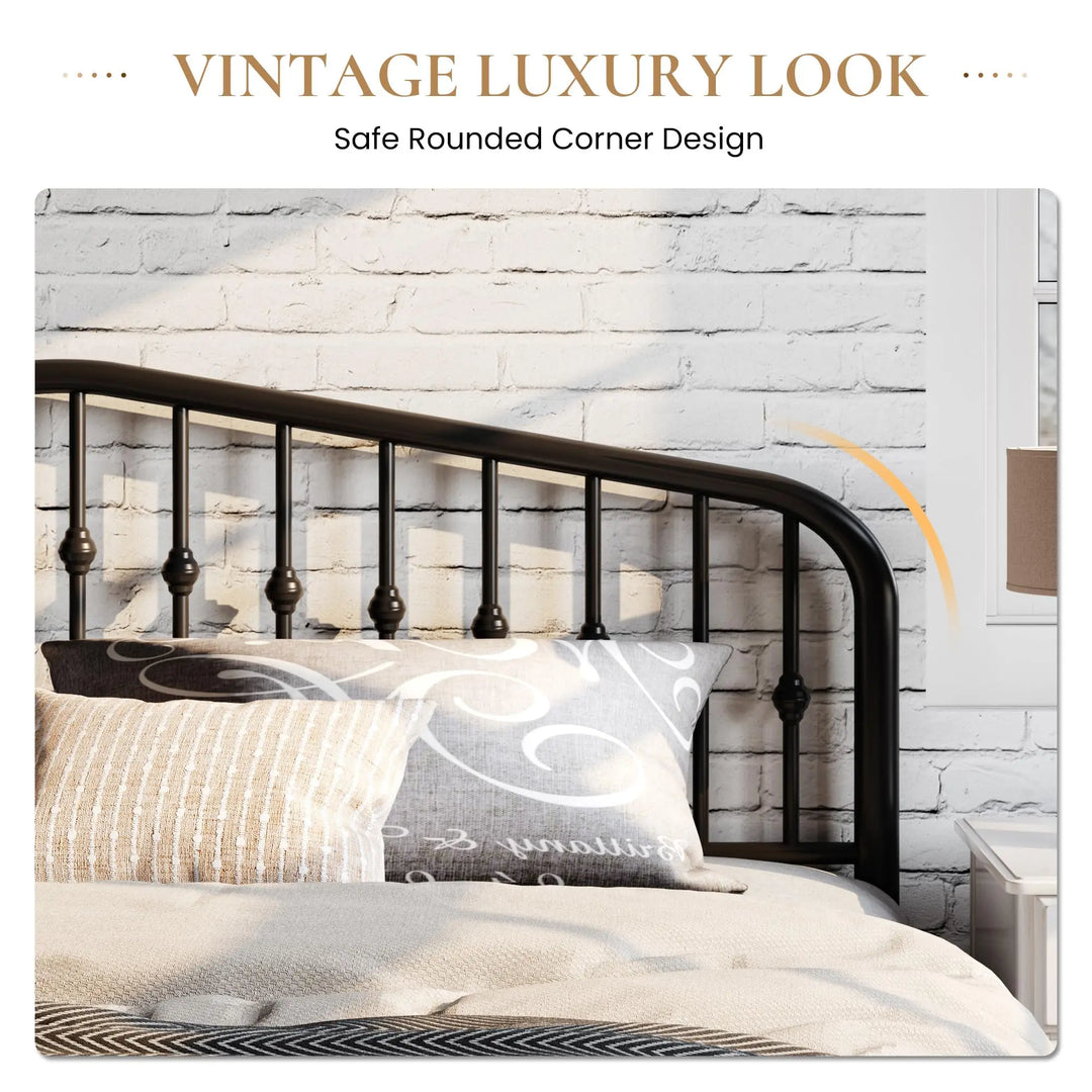 SHA CERLIN Queen Metal Bed Frame with Wrought Iron-Art Headboard, Black 