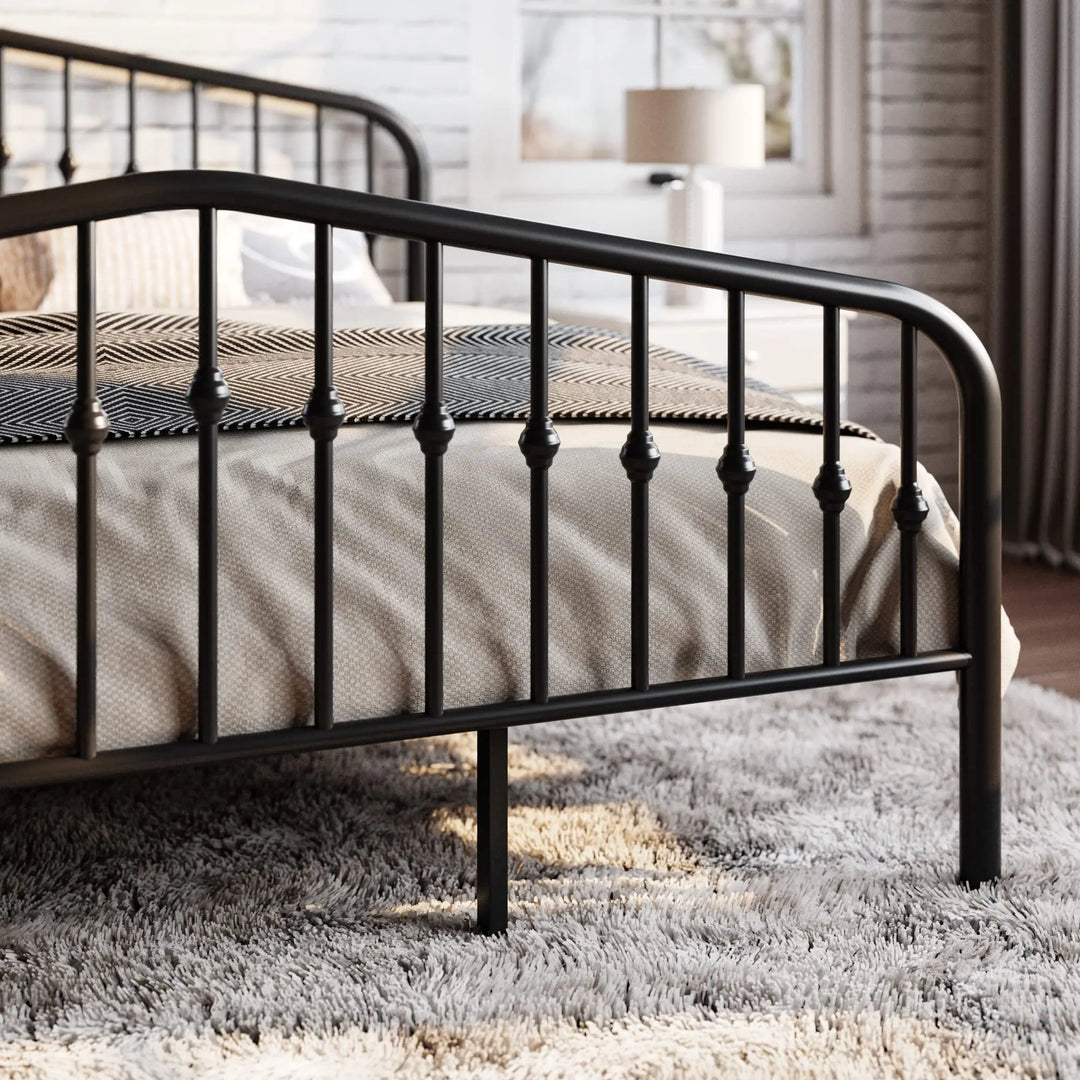 SHA CERLIN Queen Metal Bed Frame with Wrought Iron-Art Headboard, Black 