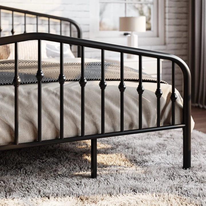 SHA CERLIN Queen Metal Bed Frame with Wrought Iron-Art Headboard, Black 
