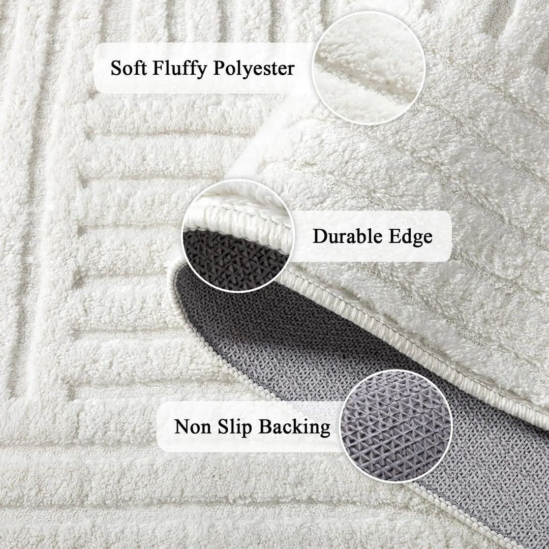 SHACOS Soft Cozy Fluffy Arch Pattern High Low Pile Rugs 5'x7' Non Slip Washable Scandinavian Minimalist Rug Modern Geometric Arc Carpet for Living Room Bedroom Dining Room, Cream White