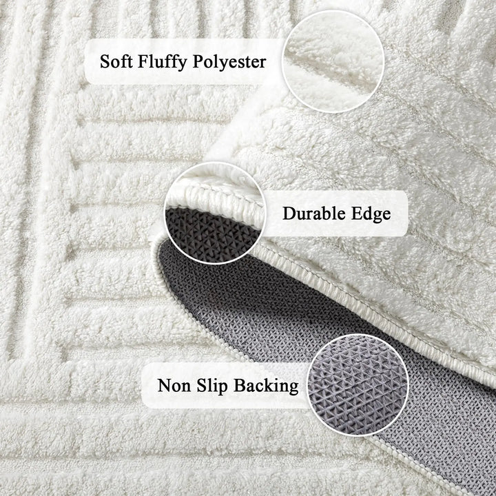 SHACOS Soft Cozy Fluffy Arch Pattern High Low Pile Rugs 5'x7' Non Slip Washable Scandinavian Minimalist Rug Modern Geometric Arc Carpet for Living Room Bedroom Dining Room, Cream White