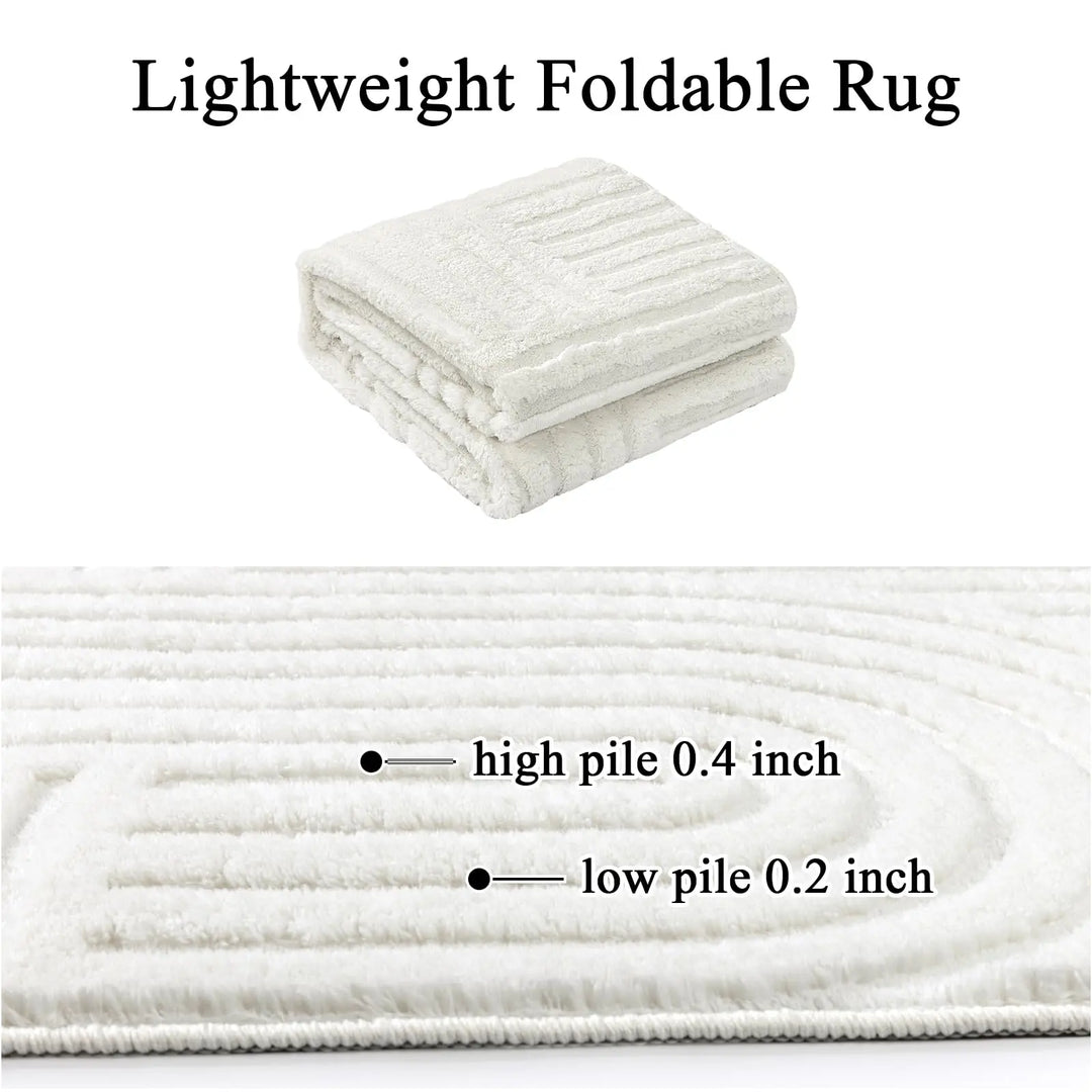 SHACOS Soft Cozy Fluffy Arch Pattern High Low Pile Rugs 5'x7' Non Slip Washable Scandinavian Minimalist Rug Modern Geometric Arc Carpet for Living Room Bedroom Dining Room, Cream White