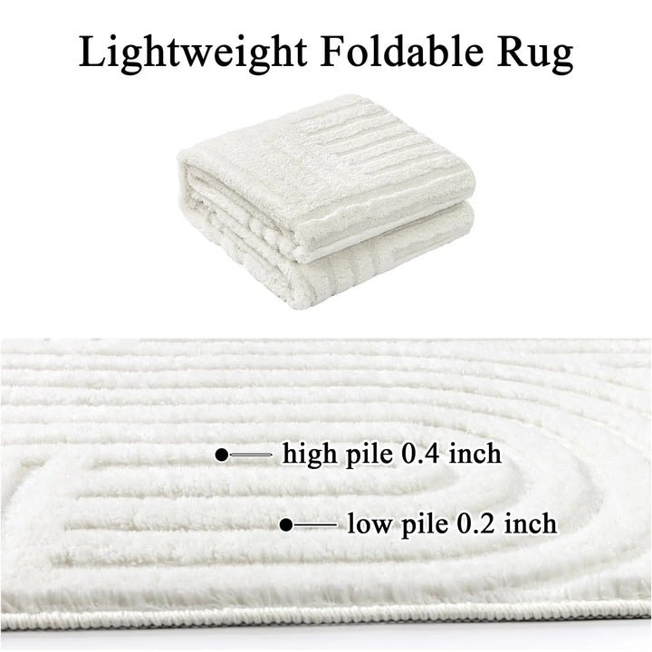 SHACOS Soft Cozy Fluffy Arch Pattern High Low Pile Rugs 5'x7' Non Slip Washable Scandinavian Minimalist Rug Modern Geometric Arc Carpet for Living Room Bedroom Dining Room, Cream White