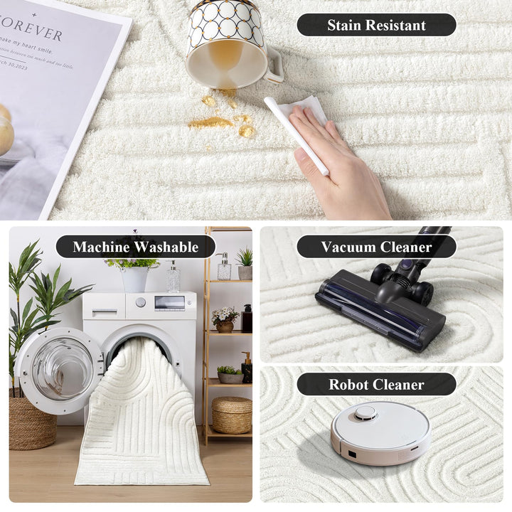 SHACOS Soft Cozy Fluffy Arch Pattern High Low Pile Rugs 5&
