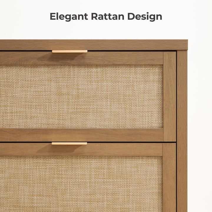 SICOTAS 60.8" Dresser for Bedroom, Rattan Boho Dresser with 4 Deep Drawers 