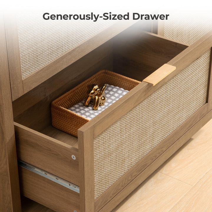 SICOTAS 60.8" Dresser for Bedroom, Rattan Boho Dresser with 4 Deep Drawers 