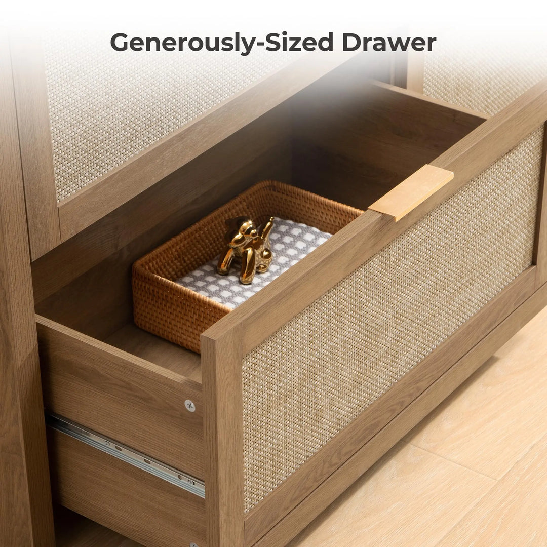 SICOTAS 60.8" Dresser for Bedroom, Rattan Boho Dresser with 4 Deep Drawers 