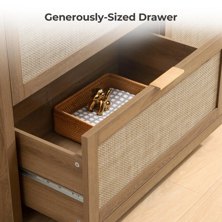 SICOTAS 60.8" Dresser for Bedroom, Rattan Boho Dresser with 4 Deep Drawers 