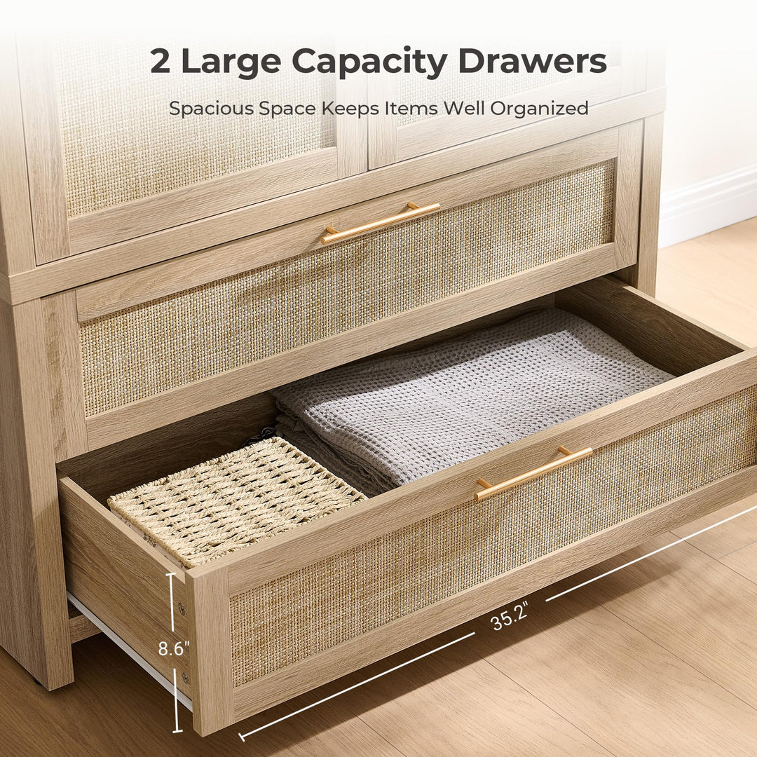 SICOTAS 71 inch Rattan Wardrobe Closet : Armoire Wardrobe with Drawers 