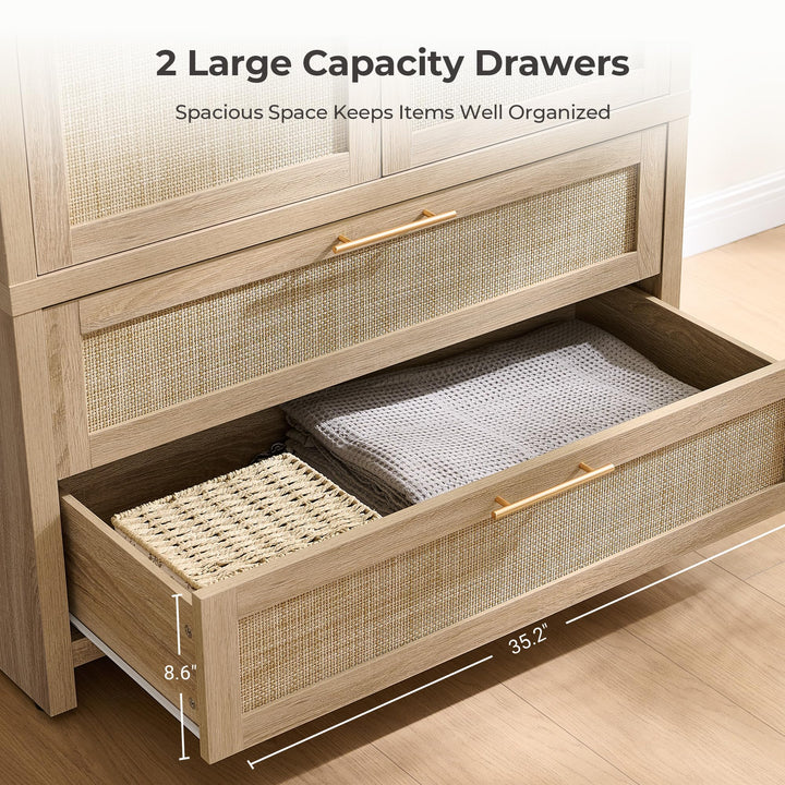 SICOTAS 71 inch Rattan Wardrobe Closet : Armoire Wardrobe with Drawers 