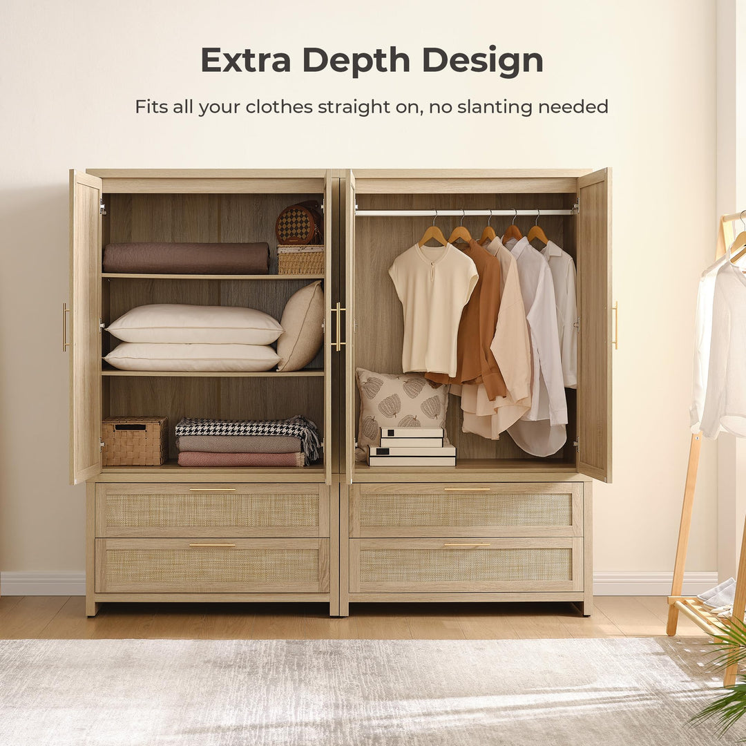 SICOTAS 71 inch Rattan Wardrobe Closet : Armoire Wardrobe with Drawers 