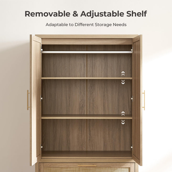 SICOTAS 71 inch Rattan Wardrobe Closet : Armoire Wardrobe with Drawers 