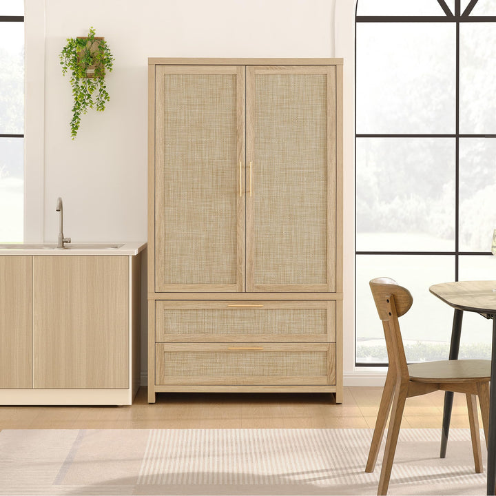 SICOTAS 71 inch Rattan Wardrobe Closet : Armoire Wardrobe with Drawers 