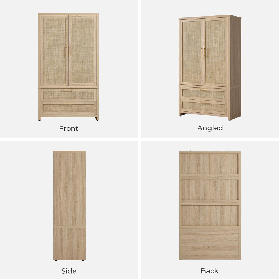 SICOTAS 71 inch Rattan Wardrobe Closet : Armoire Wardrobe with Drawers 