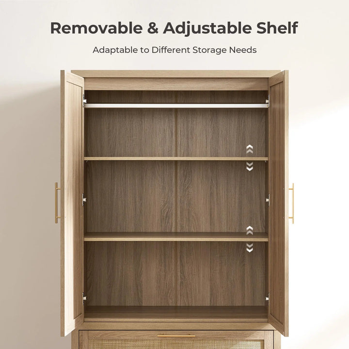 SICOTAS 71 inch Rattan Wardrobe Closet : Armoire Wardrobe with Drawers 