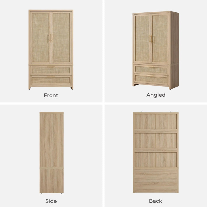 SICOTAS 71 inch Rattan Wardrobe Closet : Armoire Wardrobe with Drawers 