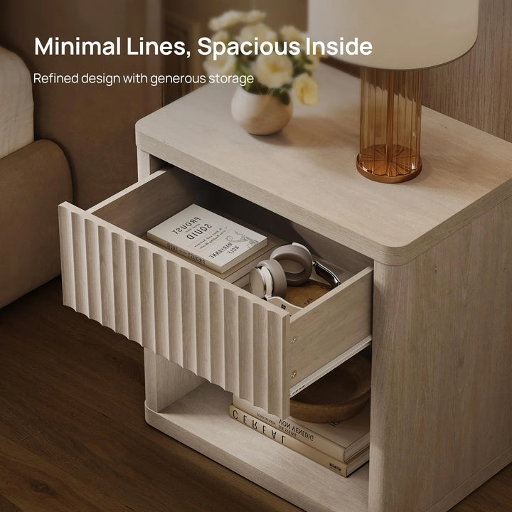 SICOTAS Night Stand Nightstand with Drawer Storage Fluted Bed Side Table End Table Large Modern Wide Bedside Stand Mid Century Night Stands for Bedroom Living Room Sofa Couch Home Office, White Alder 