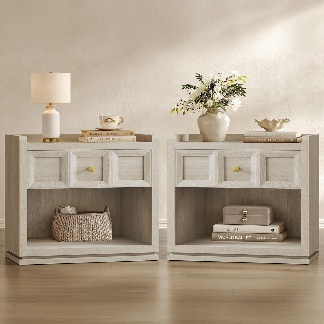 SICOTAS Night Stand Set 2, 26" Wide Nightstands with Drawer 