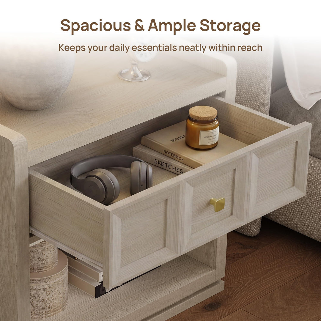 SICOTAS Night Stand Set 2, 26" Wide Nightstands with Drawer 