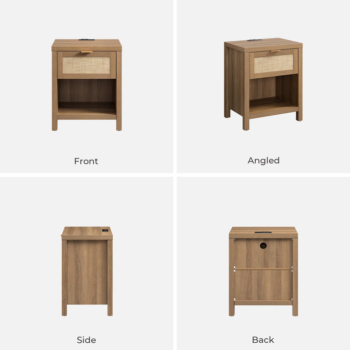 SICOTAS Nightstands Set of 2 with Charging Station Rattan Night Stand 