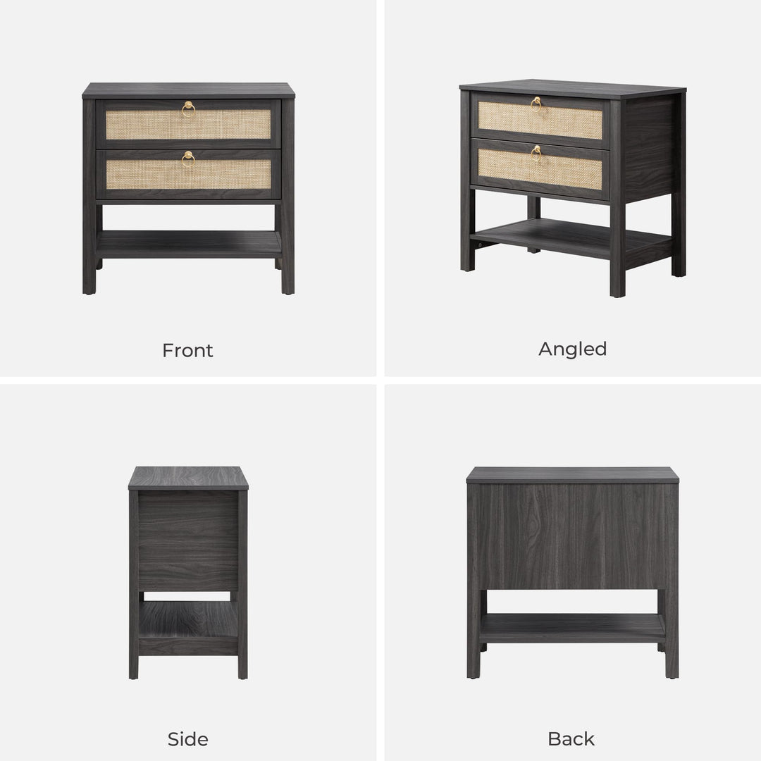 SICOTAS Rattan Nightstand Set of 2, Wide Boho Bedside Table with 2 Drawers 