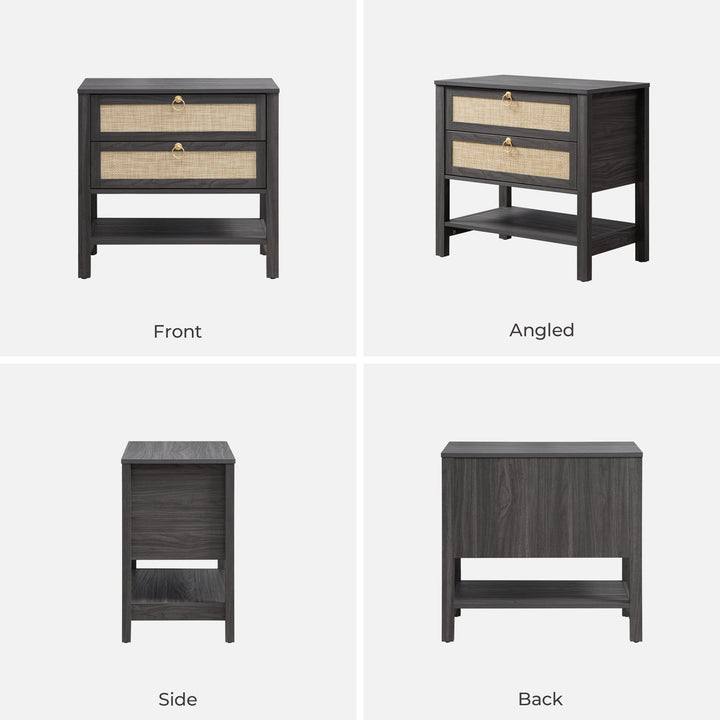 SICOTAS Rattan Nightstand Set of 2, Wide Boho Bedside Table with 2 Drawers 