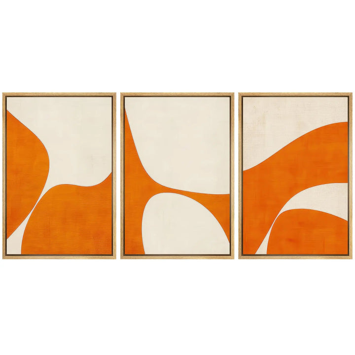 SIGNFORD Framed Canvas Print, Orange Geometric Mid Century Modern, 16x24, 3 Piece