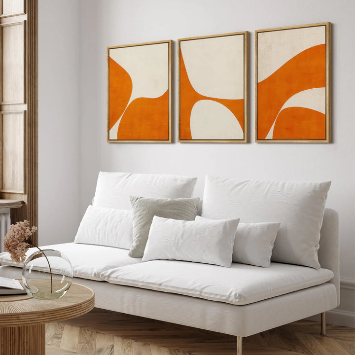 SIGNFORD Framed Canvas Print, Orange Geometric Mid Century Modern, 16x24, 3 Piece