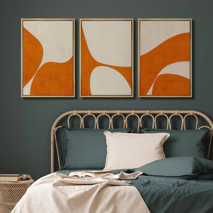 SIGNFORD Framed Canvas Print, Orange Geometric Mid Century Modern, 16x24, 3 Piece