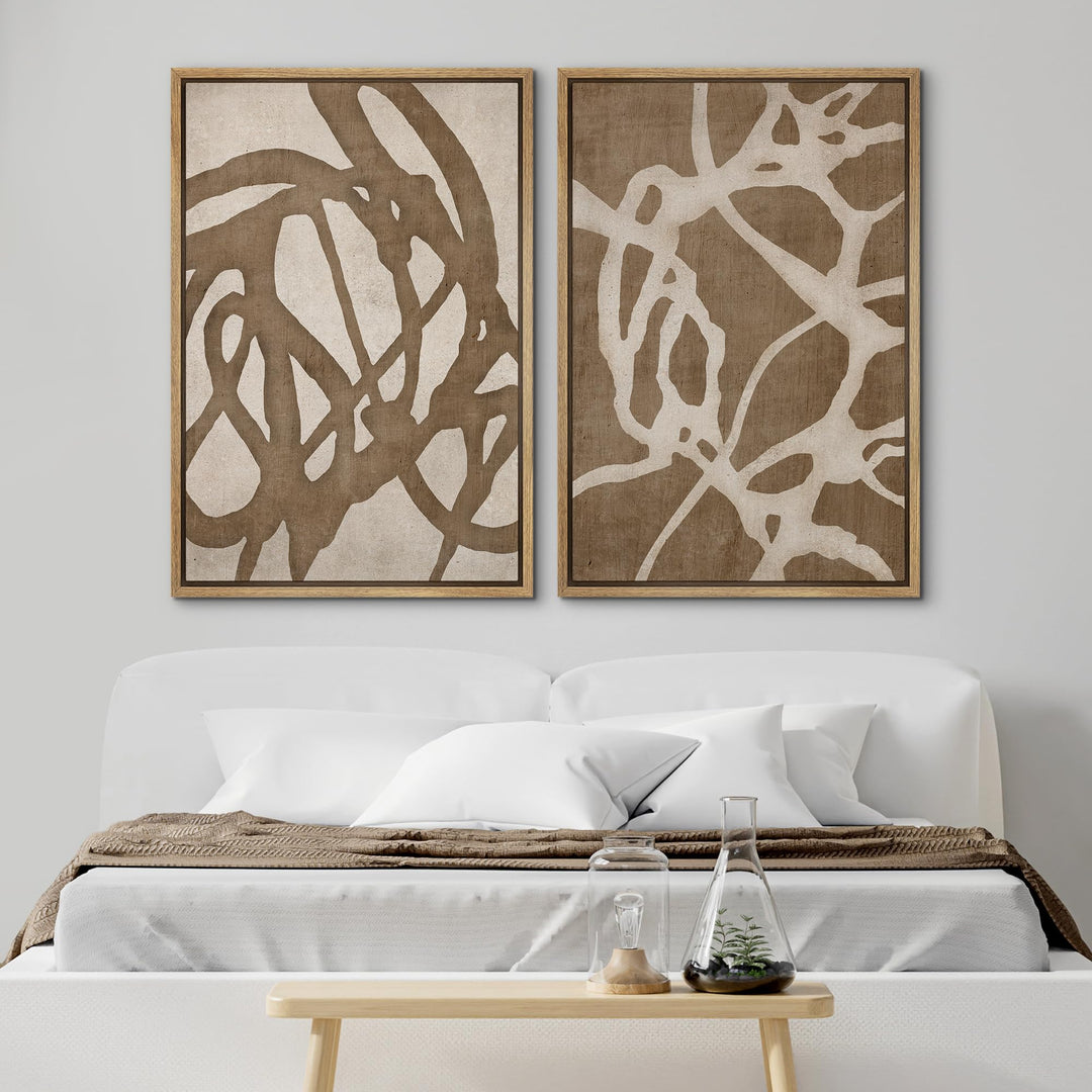 SIGNWIN Framed Canvas Print Wall Art Set Natural Flow Abstract Earth Tone Organic Shapes Cozy Neutral Minimal Decorative Nordic Zen Bohemian - 24"x36"x2 Natural 
