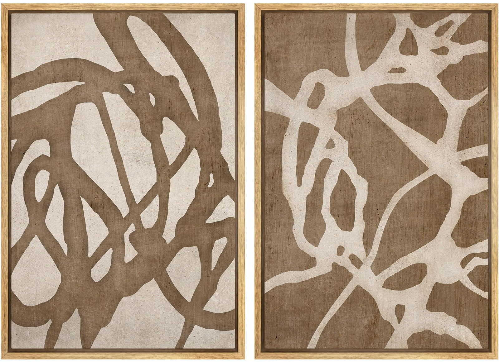 SIGNWIN Framed Canvas Print Wall Art Set Natural Flow Abstract Earth Tone Organic Shapes Cozy Neutral Minimal Decorative Nordic Zen Bohemian - 24"x36"x2 Natural 
